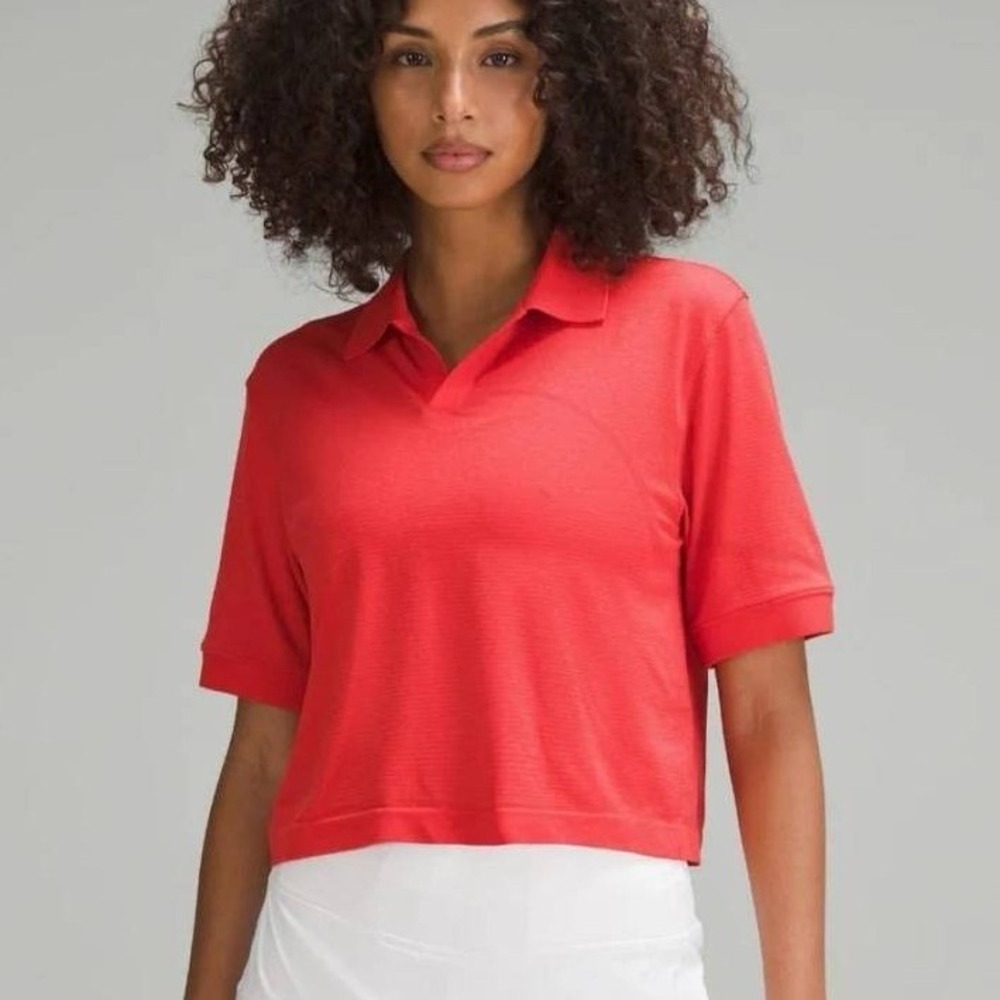 lululemon Swiftly Tech Relaxed-Fit Cropped Polo Shirt W3GMJS Red Orange Tennis 4